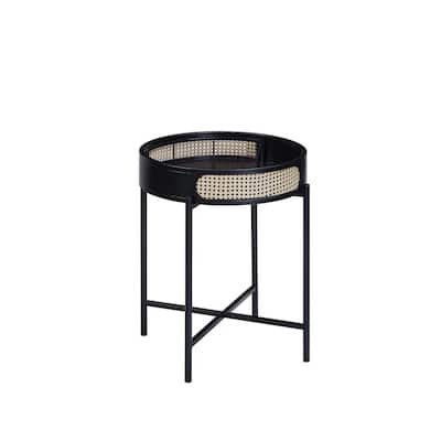 24" Black Round Wood Side End Table with Tray Top and Removable Surface for Living Room or Bedroom - 22''L x 22''W x 24''H