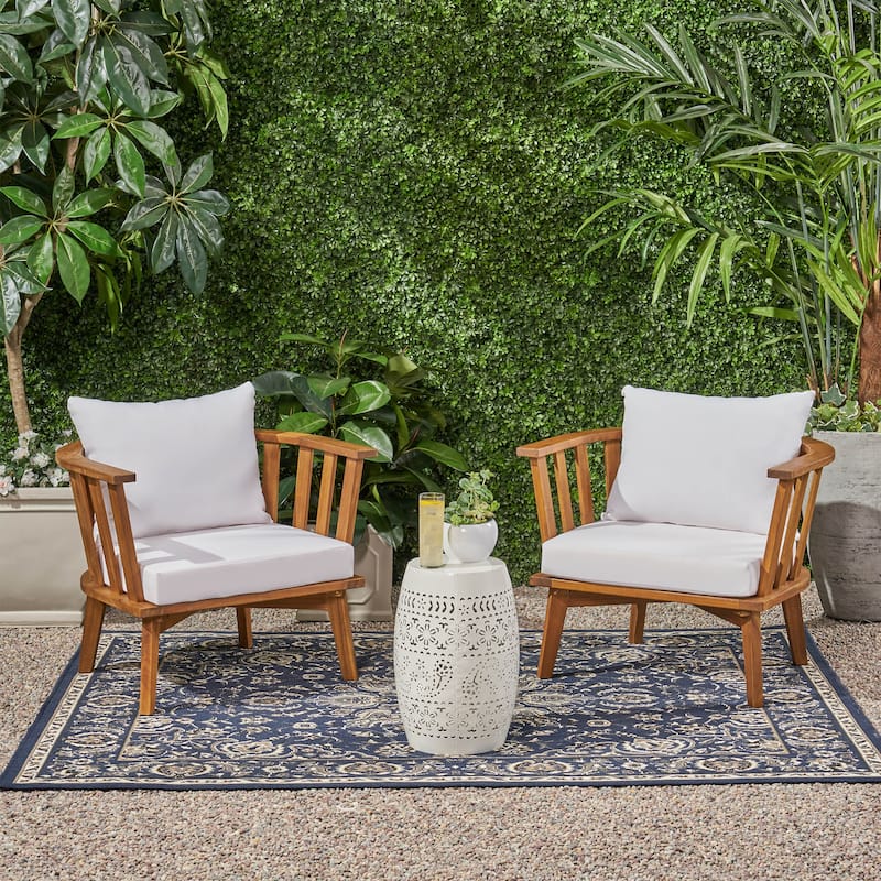 Palmo Outdoor 2 Seater Acacia Wood Club Chairs and Side Table Set by Christopher Knight Home - Teak+White
