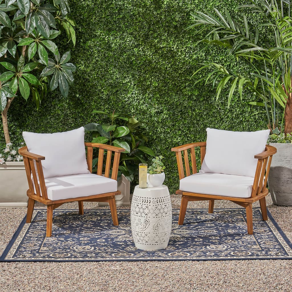 Palmo Outdoor 2 Seater Acacia Wood Club Chairs and Side Table Set by Christopher Knight Home