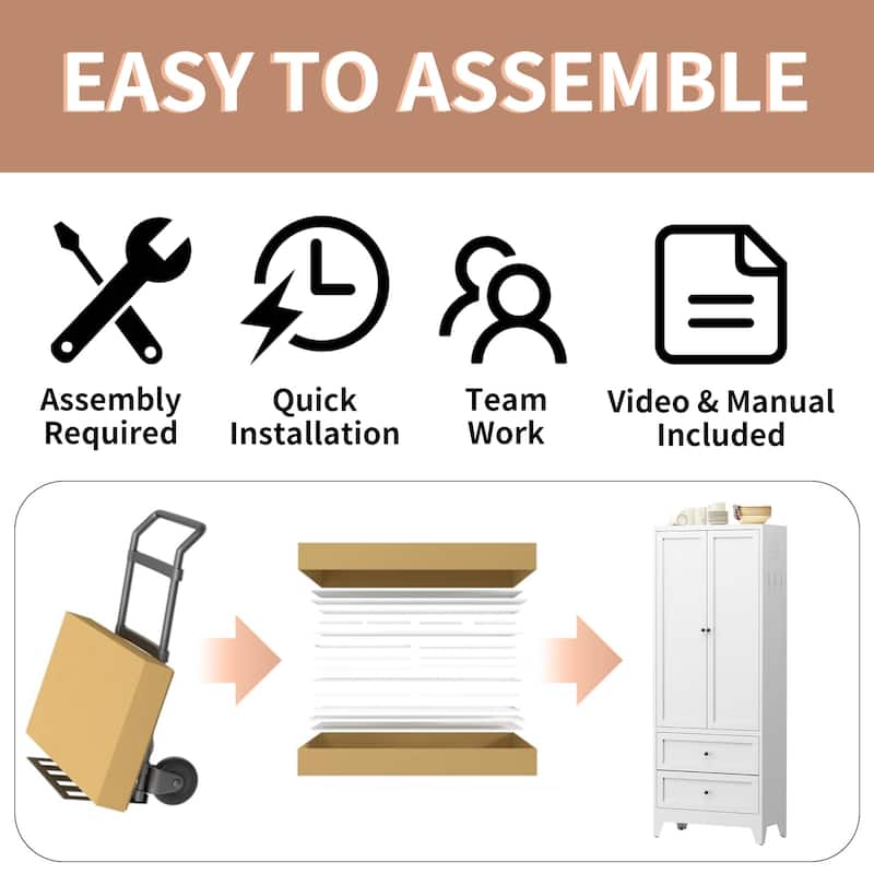 72" Tall Steel Kitchen Pantry Storage Cabinet with 2 Drawers, Adjustable Shelves and Hooks, Freestanding Organizer