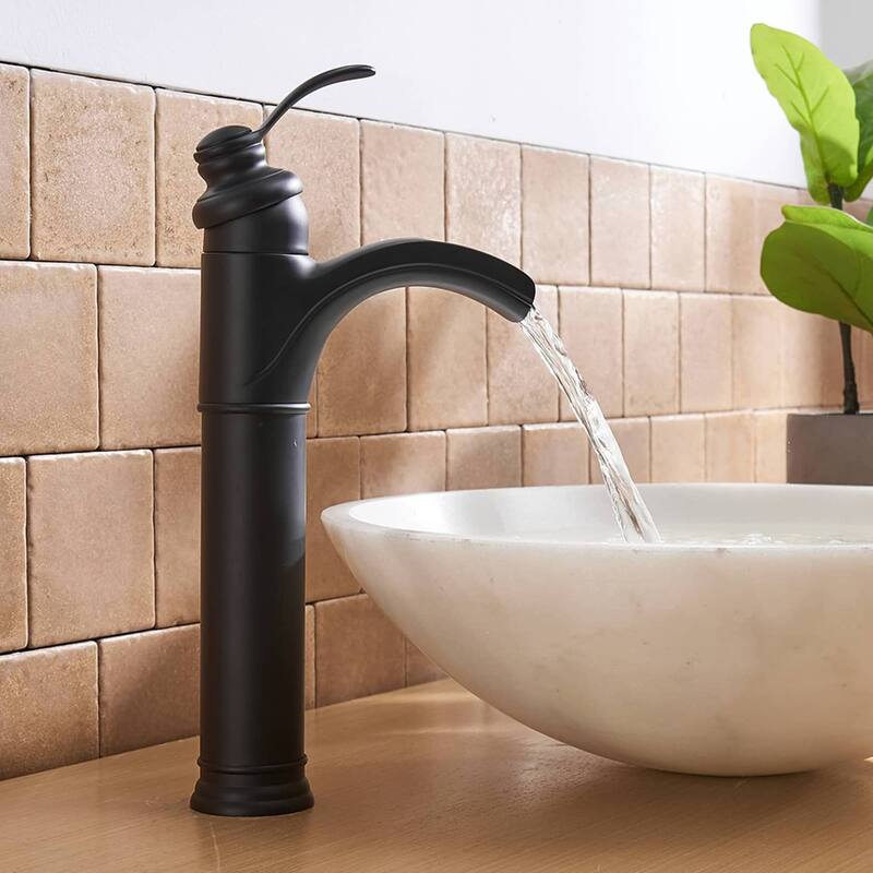 Waterfall Bathroom Vessel Faucet With Drain Assembly Single Handle Bathroom Vessel Sink Faucets One Hole Modern High Basin Taps