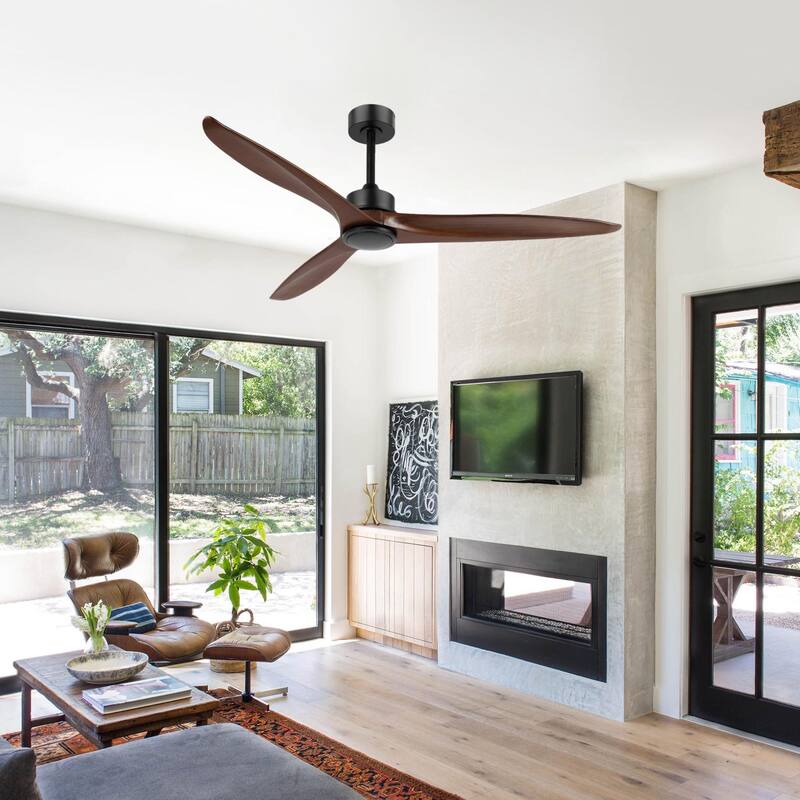 GetLedel 60" Solid Wood 3-Blade DC Motor Ceiling Fan with Remote Control