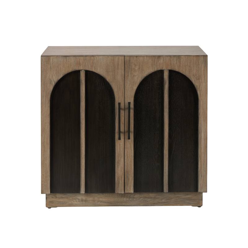 Wooden Washed 2 Door Cabinet with Black Split Arches and Metal Bar Handles - Gray - Roche River Decor - 18"W x 35"L x 33"H