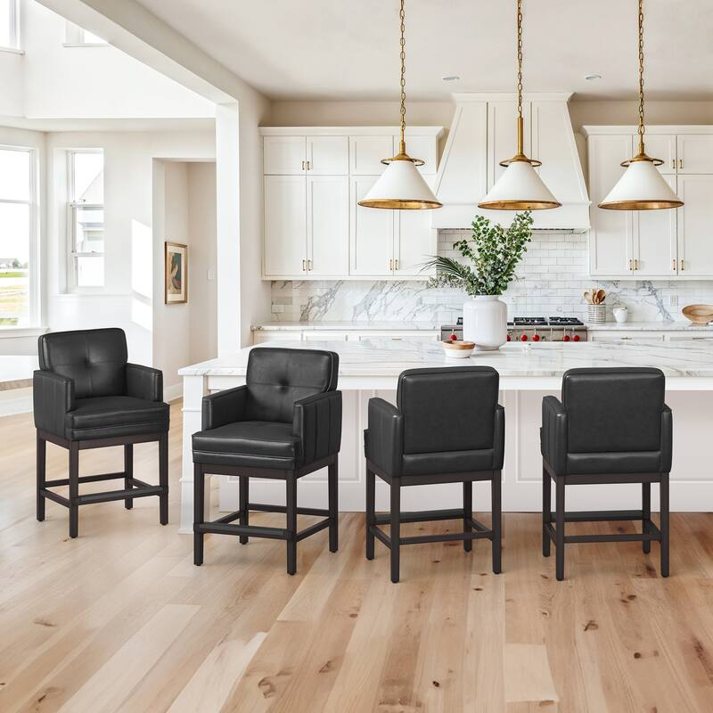 27.2 In Modern Cushioned Counter Height Bar Stools For Kitchen Island Dining Room Ba - 22.4" W x 20.6" D x 40.2" H - Set of 4 - black