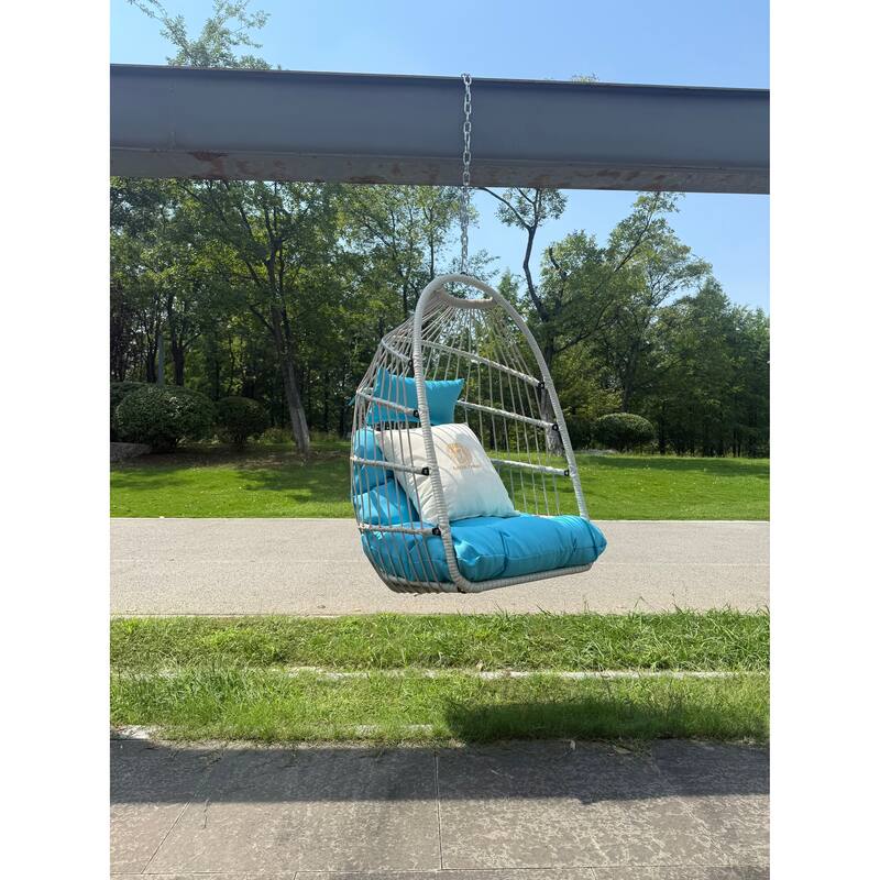 Hanging Chair PE Hanging Chair with Stainless Steel Suspension kit, Outdoor Garden Rattan Egg Swing Chair with Cushion