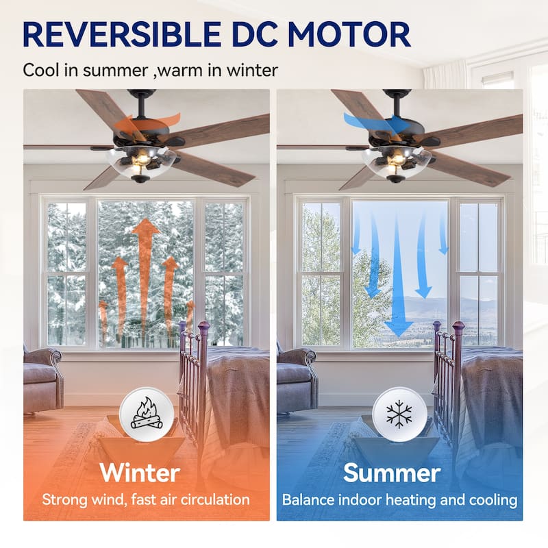 52-inch Wood Reversible 5-Blade Indoor Ceiling Fan with Remote and Light