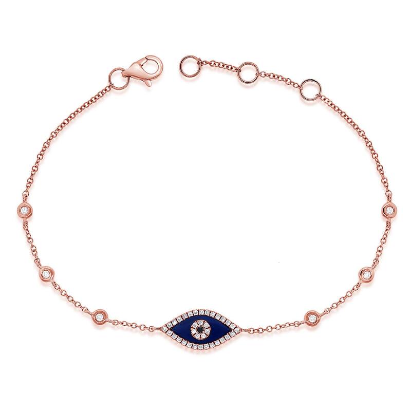 Joelle Collection Evil Eye Bracelet Lapis & Diamond 14K Rose Gold - Stackable Bracelet