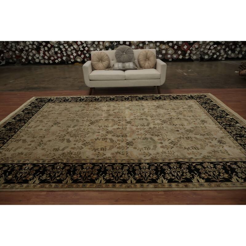 Hand Knotted Oriental 100% Wool Carpet Traditional All-Over Beige & Ivories Ziegler Area Rug - 11' 10'' X 9' 0''