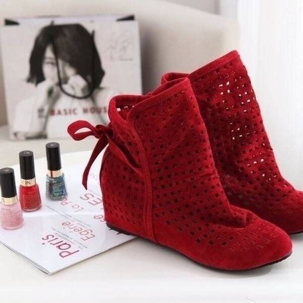 Women S Summer Boots Flat Low Hidden Wedges Cutout Ankle Boots Ladies Dress Casual Shoes Hot Sale Cute Flock Big Size On Sale Overstock 31173859