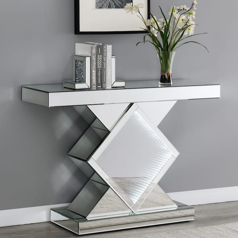 Glamorous Contemporary Mirrored Accent Console Table with LED Lighting