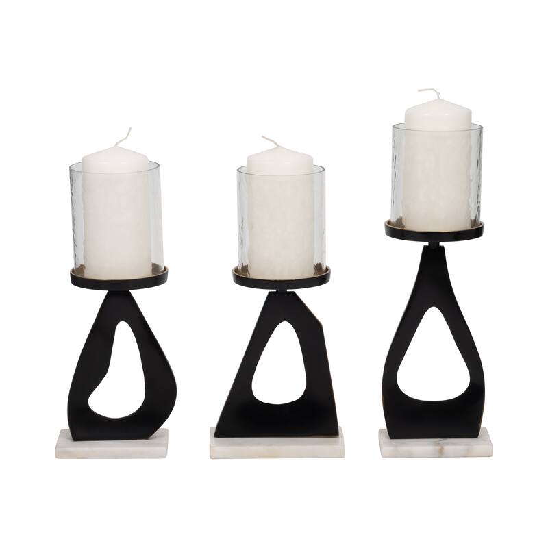 Candle Holders Set of 3 - Metal Marble Base, 13/15"