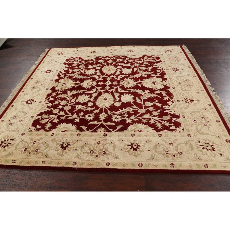 Vegetable Dye Floral Agra Oriental Area Rug Hand-knotted Wool Carpet - 7'1" x 7'1" Square