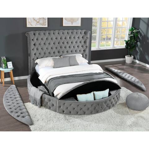 Queen Bed Velvet Upholstered Deep Button Soft Tufting, Sleigh Bed
