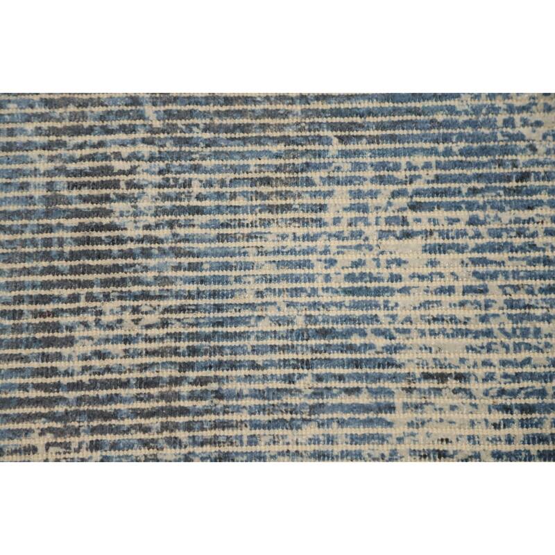 Hand Knotted Oriental Viscose Silk Carpet Modern Abstract Navy Blue & Blues Abstract Area Rug - 4' 0'' X 2' 0''