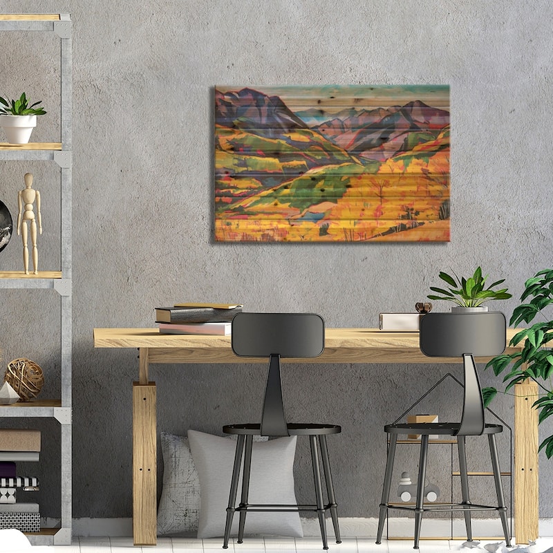 Autumn In The Mountains Print On Wood by Maxine Shore - Multi-Color