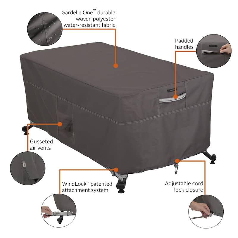 Classic Accessories Ravenna Water-Resistant 56 Inch Rectangular Fire Pit Table Cover