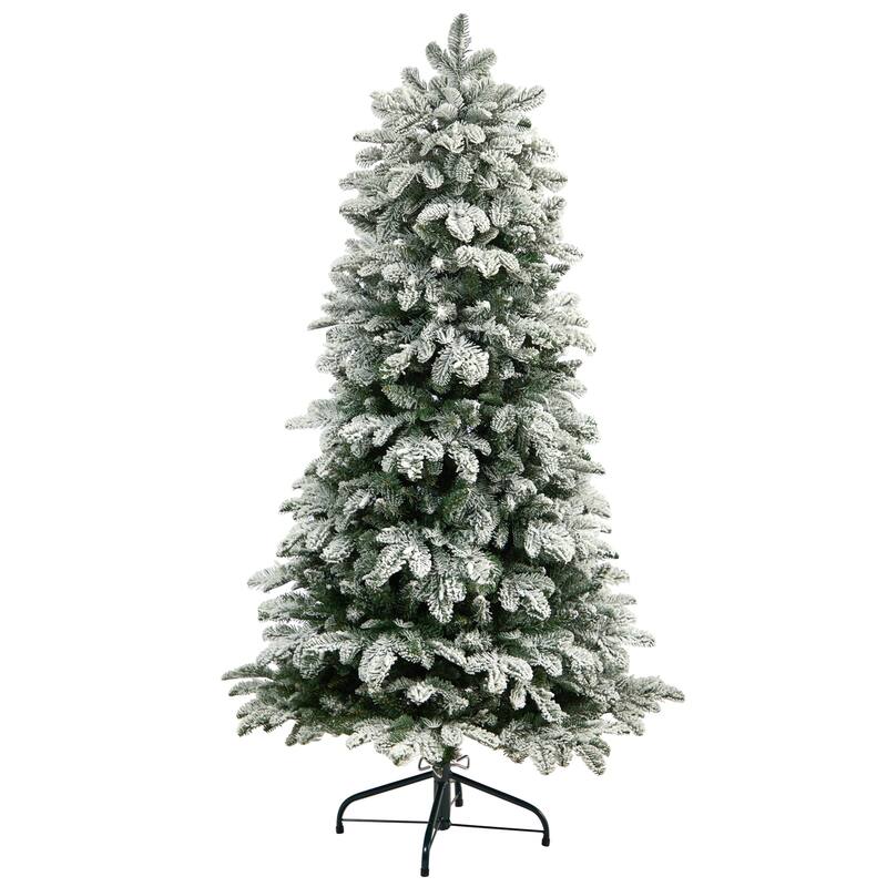 5ft Artificial Christmas Tree with Warm White Lights - Vintage Fir Tree with Flocked Branches - Holiday Decor - Green - 60