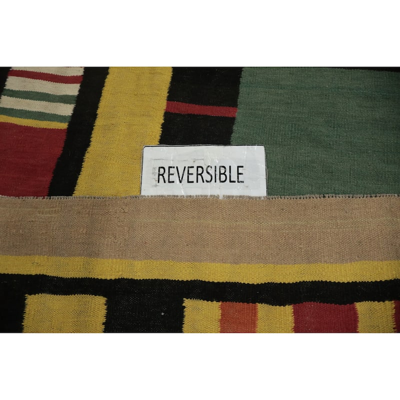 Hand Woven Oriental 100% Wool Carpet Southwestern Modern Yellow & Gold Kilim Area Rug - 11' 11'' X 8' 10''
