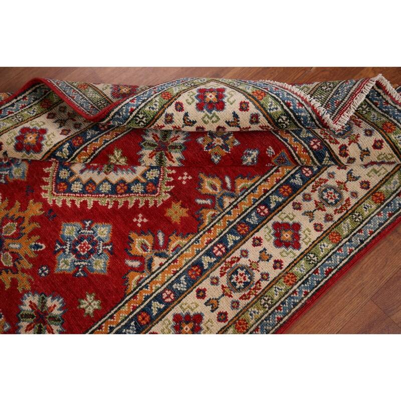 Red Kazak Accent Rug Hand-Knotted Traditional Oriental Wool Carpet - 3'3" x 4'9"