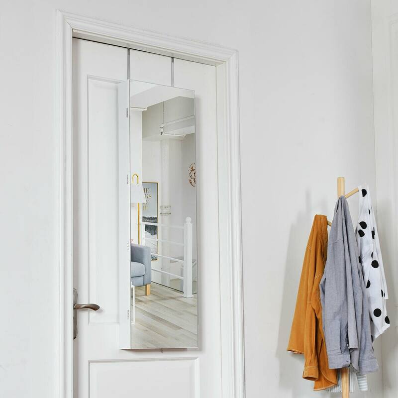 Gymax Wall & Door Mounted Mirrored Jewelry Cabinet Storage Organizer