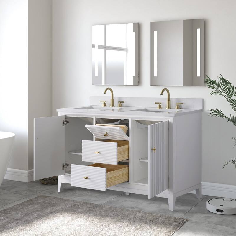 Vanity Art 54" Freestanding Bathroom Vanity with Engineered Marble Top and Sinks