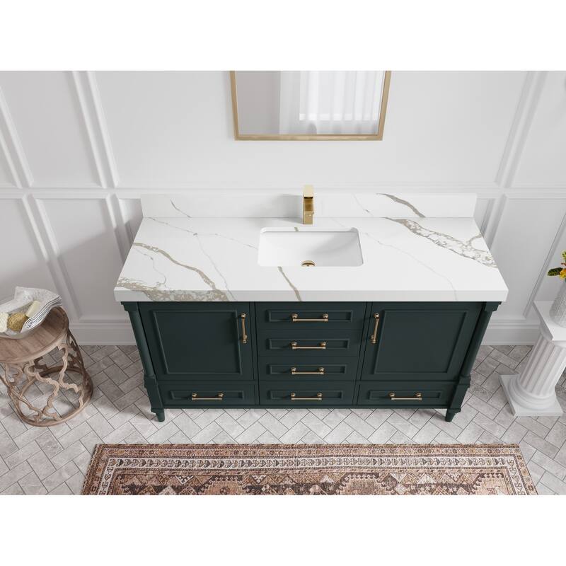 Willow Collections 60 in. W x 22 in. D Aberdeen Single Bowl Sink Bathroom Vanity in Dark Forest Green with Countertop