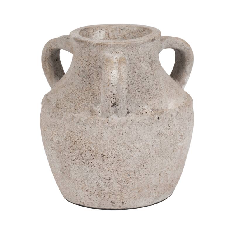 Pottery Terracotta Vase with Rustic Textured and Triple Handles Design