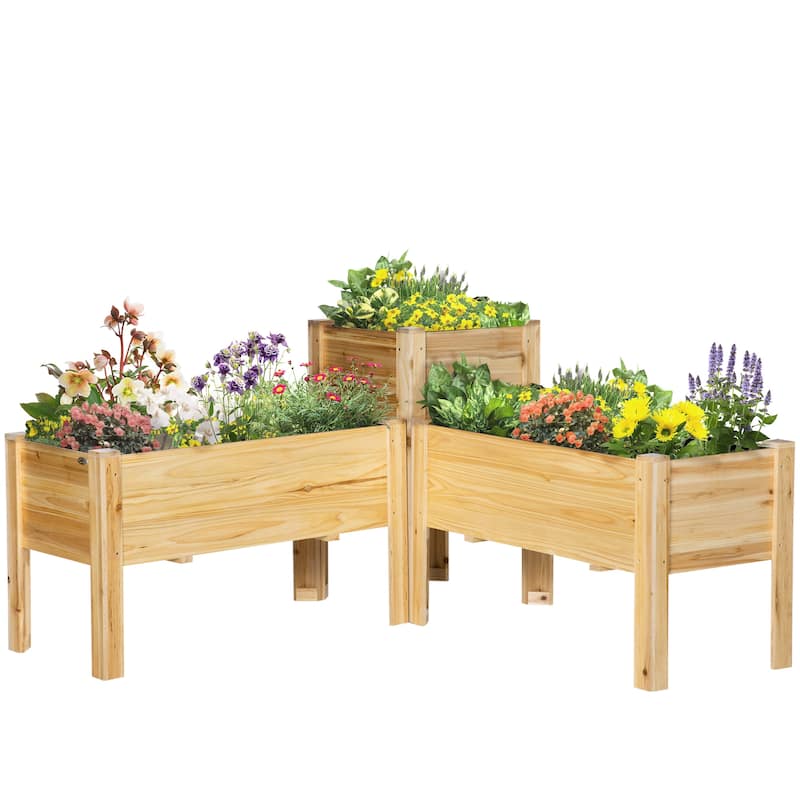 Outsunny Raised Garden Bed Set of 3, Wooden Elevated Planter Box with Legs and Bed Liner