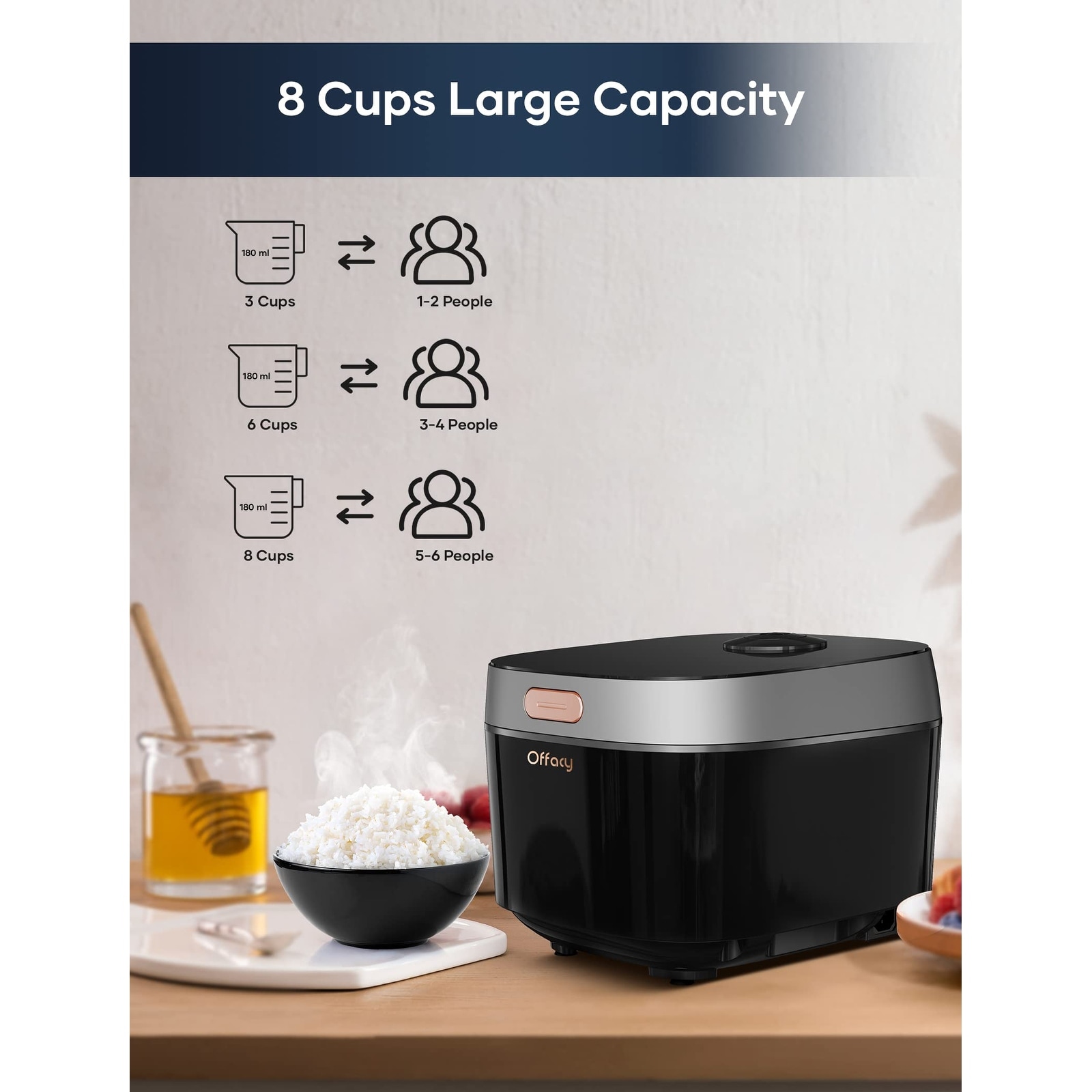 Offacy Smart Mini Rice Cooker, 3 Cups (Uncooked) Small Capacity, 24-H Delay Timer, Auto Keep Warm, Nonstick Inner Pot, for Soft White Rice, Brown