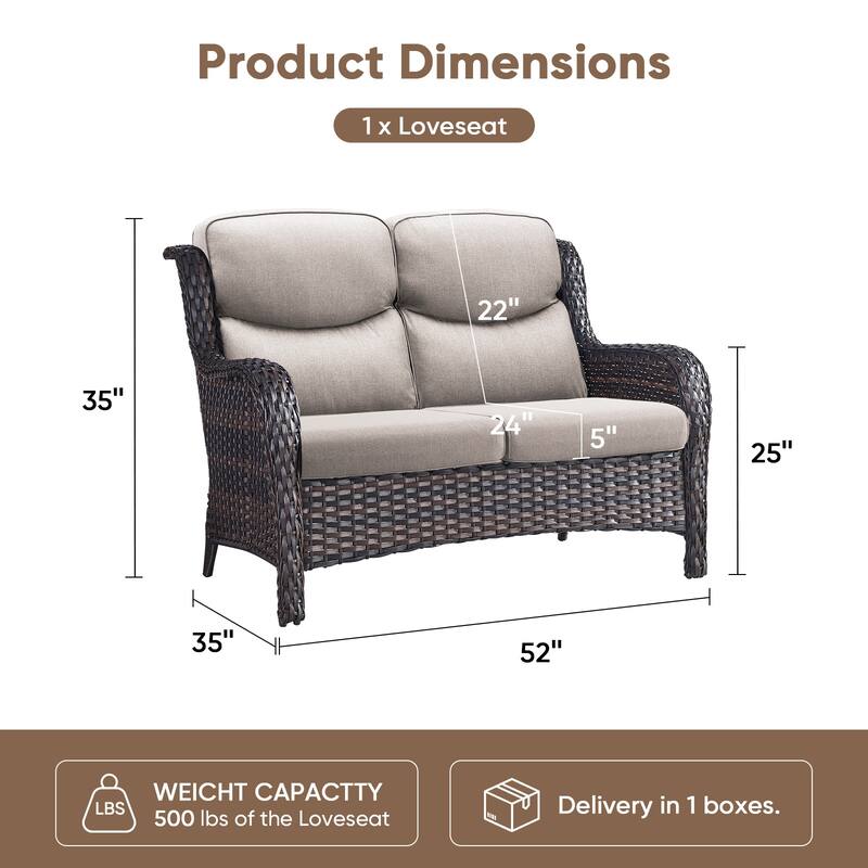 Pocassy Outdoor 2 Person Sofa Patio Loveseat with Comfy Cushions