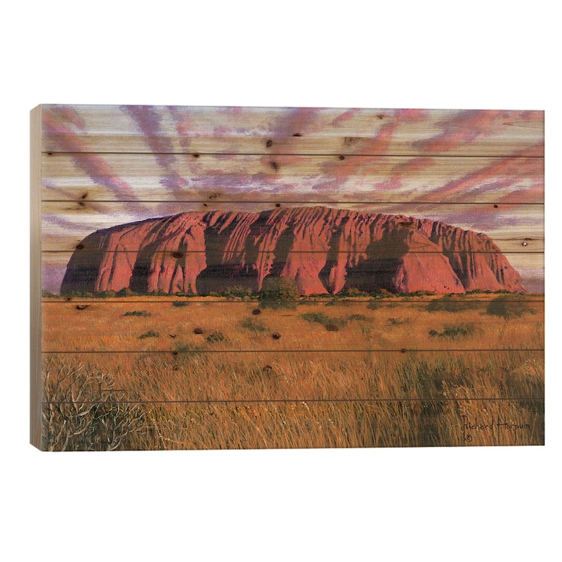 Uluru, Sunset At Ayers Rock, Australia Print On Wood by Richard Harpum - Multi-Color - 26x40x1.5