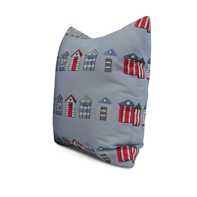 16 x 16 Inch Multi Beach Hut Stripe Print Outdoor Pillow