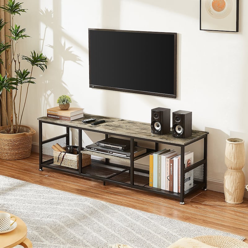 VECELO Industrial TV Stand for Televisions up to 80 Inch,70" Entertainment Center with Open Storage Shelves,Console Table - 55-Inch - Grey