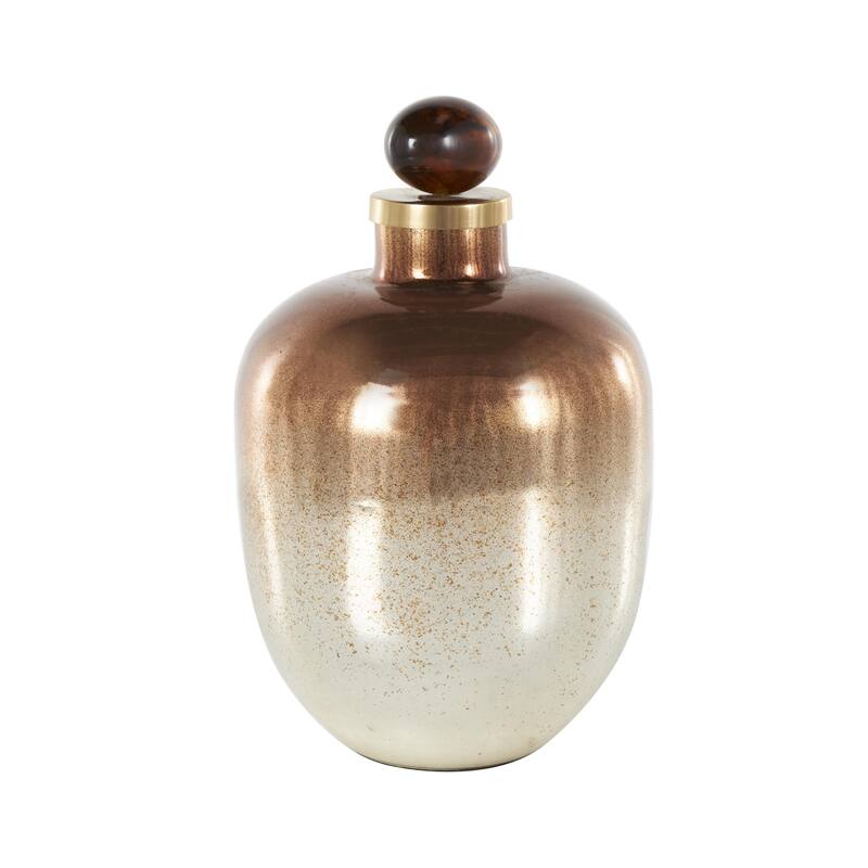 Copper Glass Speckled Ombre Living Room Decorative Jars with Textured Top Knob and Gold and Beige Accents