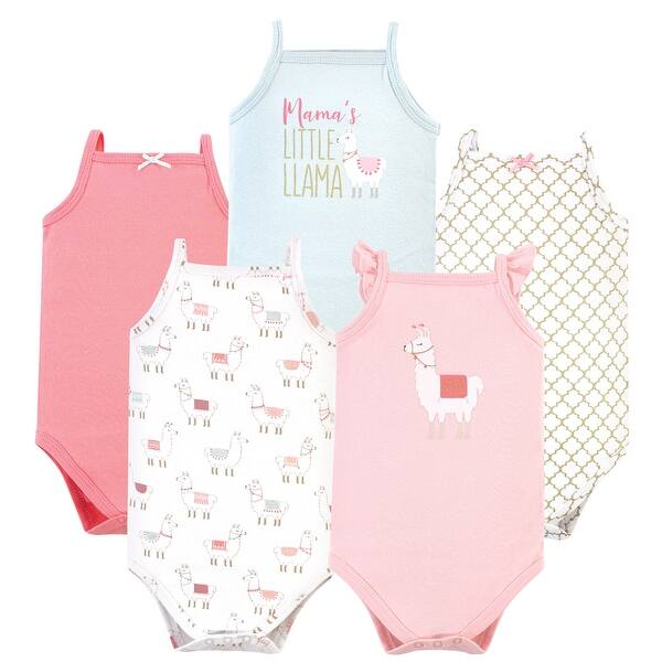 slide 1 of 1, Hudson Baby Infant Girl Cotton Sleeveless Bodysuits 5pk, Llama 0-3 Months - Llama