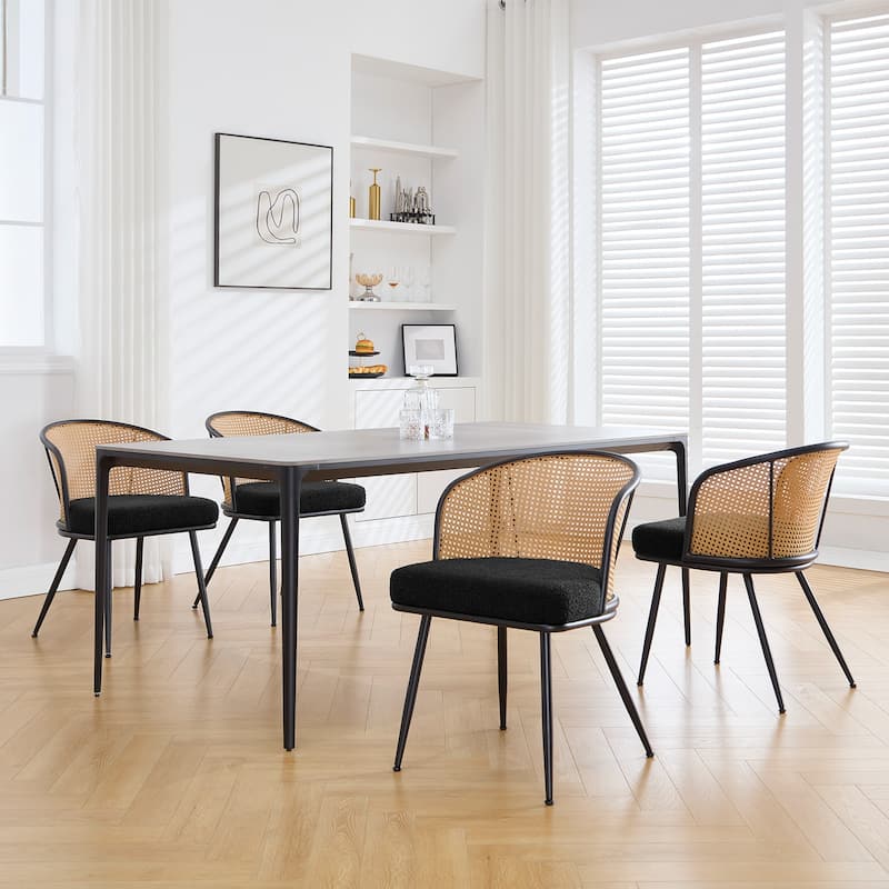 Upholstered Rattan Dining Chairs with Metal Legs Set of 2/4 - 29.92"H x 20.5"W x 23.03"D