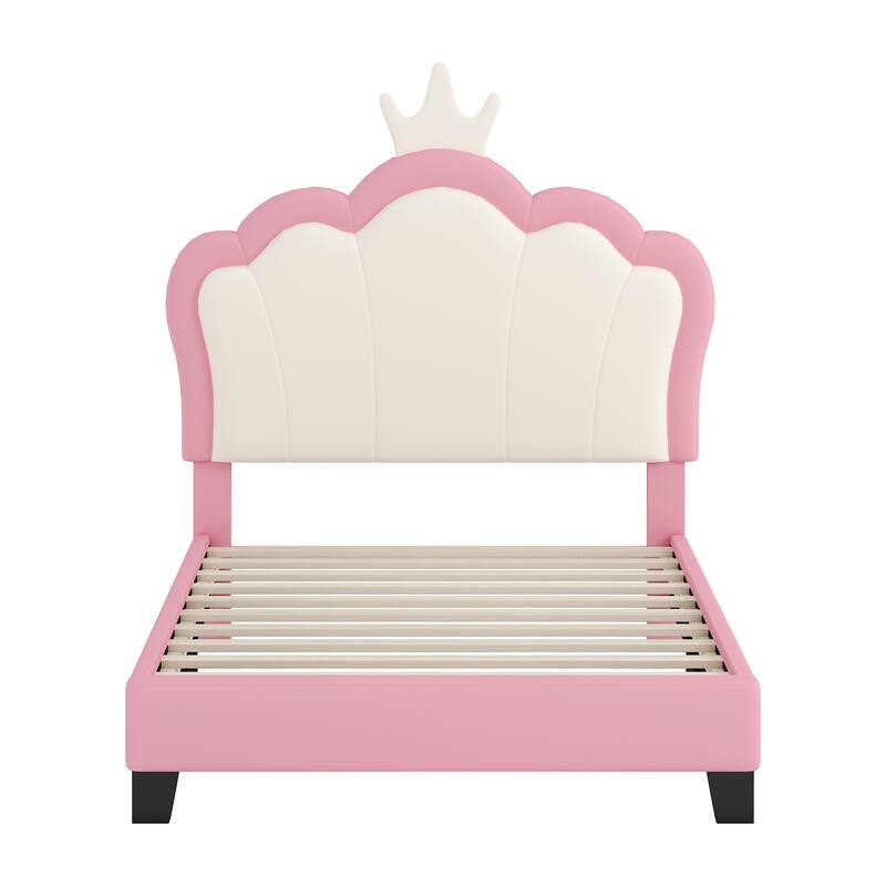 Wood Twin/Full size Upholstered Princess Bed With Crown Headboard