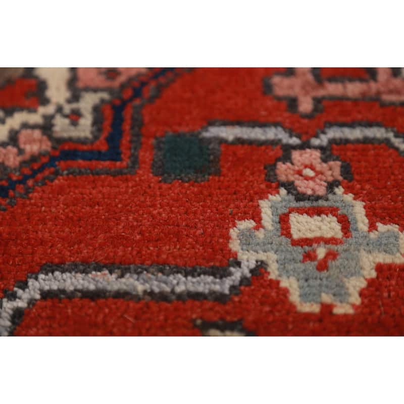 Geometric Red Heriz Serapi Oriental Area Rug Handmade Red Wool Carpet - 8'10" x 12'0"