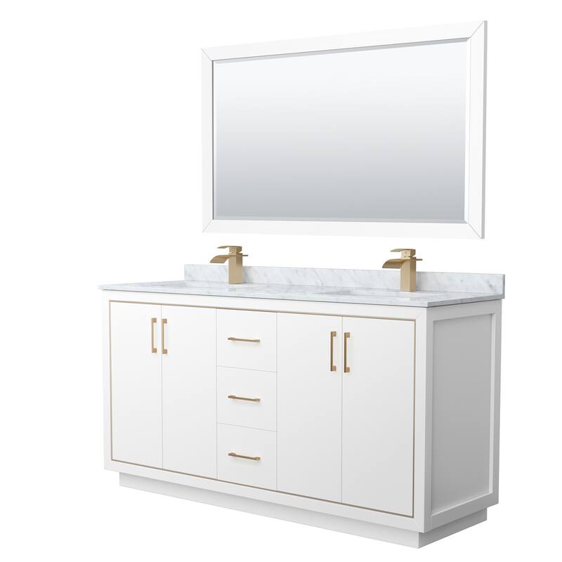 Wyndham Collection WCF1111-66D-NAT-M58 Icon 66" Free Standing Double - White / Satin Bronze Hardware