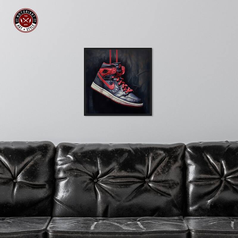 Notoriart Black And Red Hanging Sneaker Framed Sneaker 1 Piece Canvas Wall Art