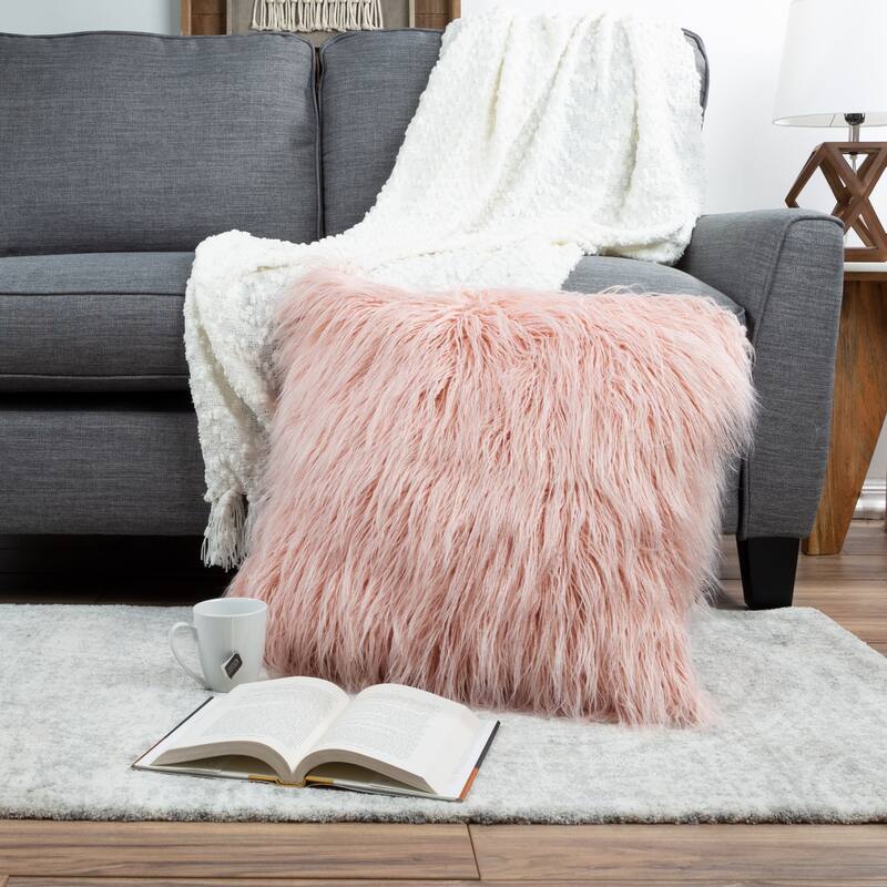 22-Inch Plush Pillow – Luxury Square Floor Pillow Insert and Shag Glam Cover Set by Hastings Home