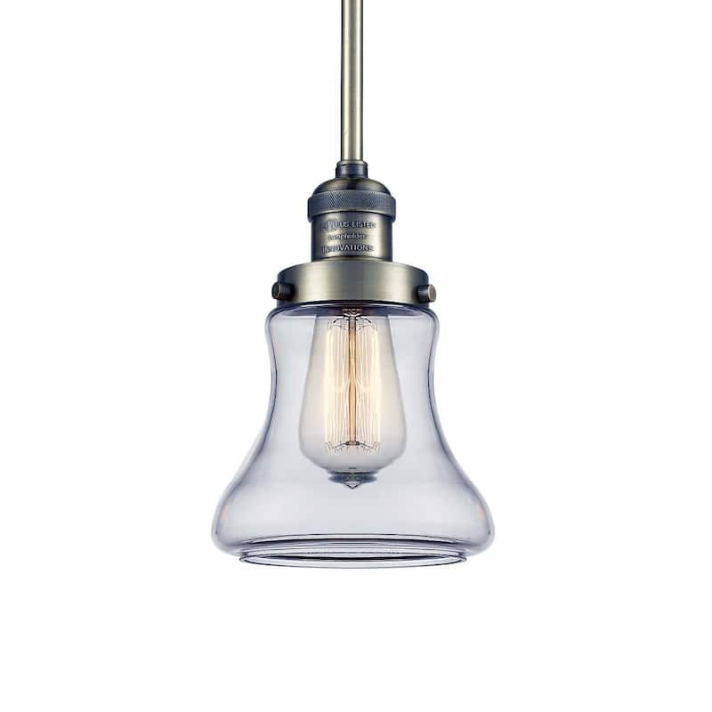 Innovations Lighting Bellmont 7" Wide Mini Pendant - Downrod - Antique Brass / Clear