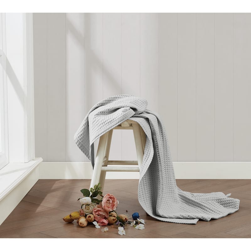 The Farmhouse by Rachel Ashwell Cotton Waffle Blanket and Throw - 50x60 Throw - Grey