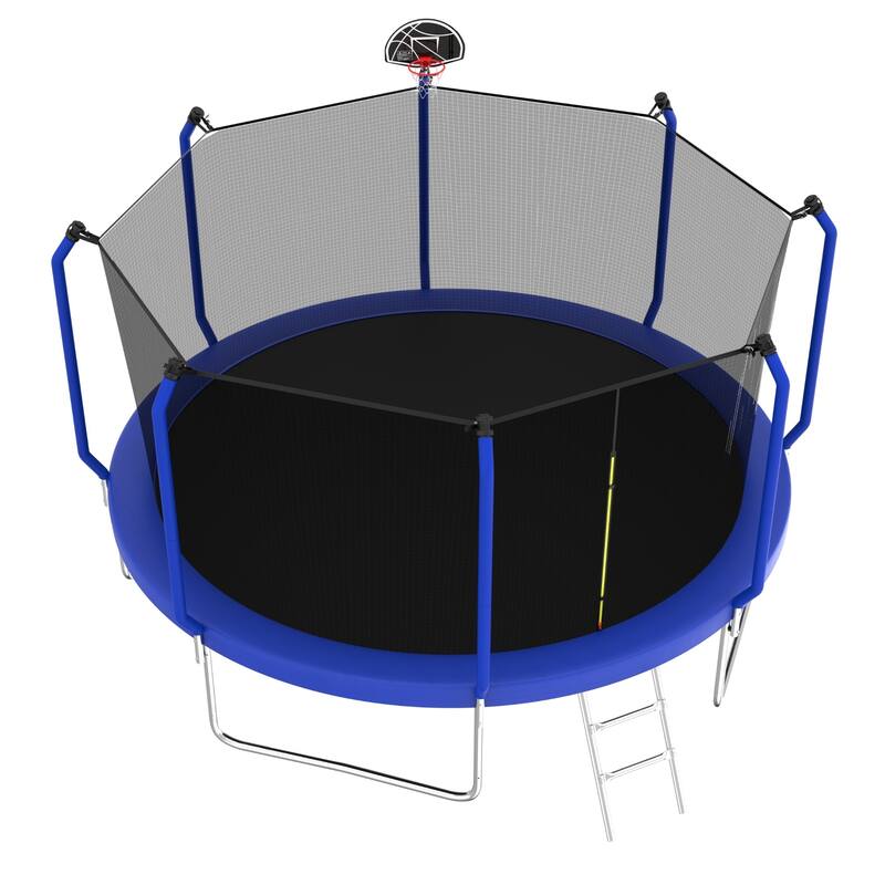 Outdoor Trampoline with Safety Net, Basketball Hoop & Ladder
