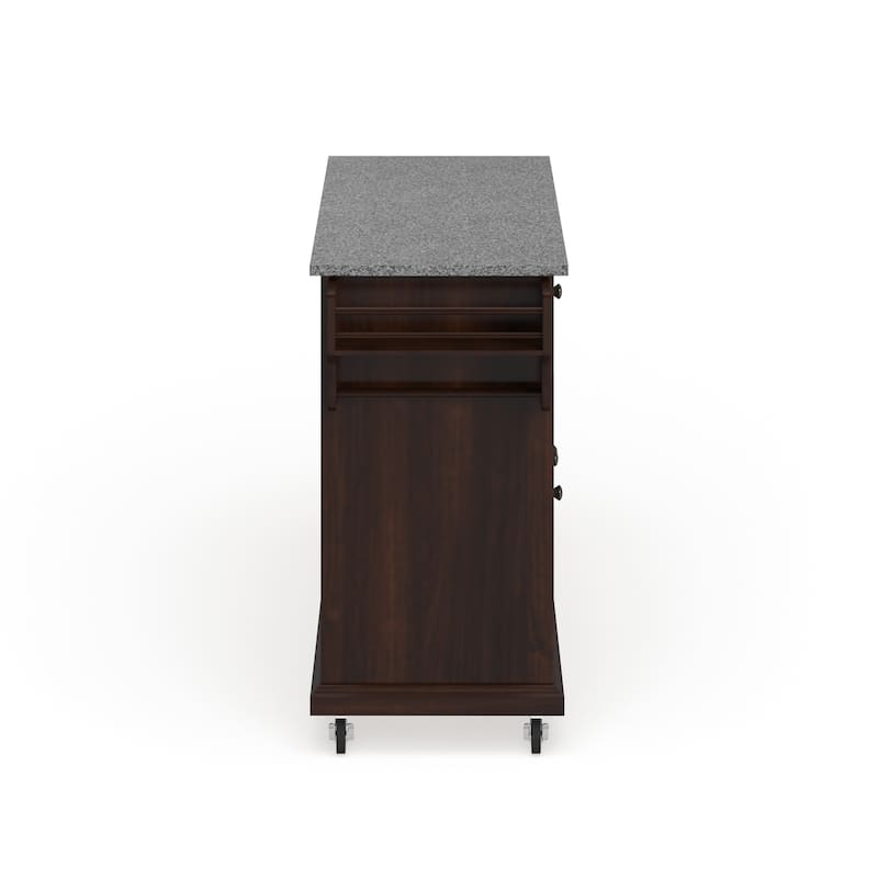 Crosley Full Size Granite Top Vintage Mahogany Kitchen Cart - 18"d x 51.5"w x 36"h