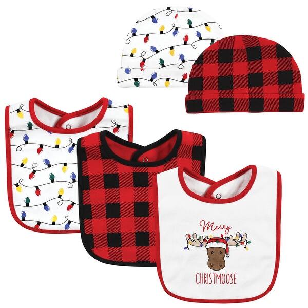 slide 1 of 1, Hudson Baby Unisex Baby Cotton Bib and Headband or Caps Set, Christmoose, One Size - Christmoose - One Size One Size - Christmoose