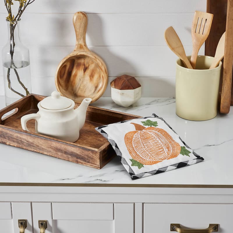 Annie Black Check Pumpkin Trivet 8x8
