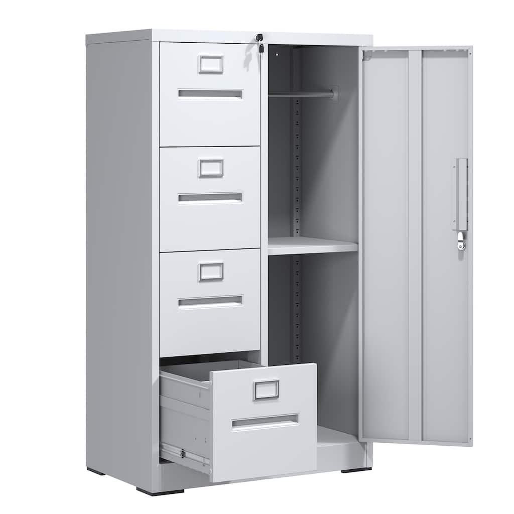 Metal Storage Vertical Filing Cabinet with Lock, Steel File Locker with 4 Drawers and 1 door