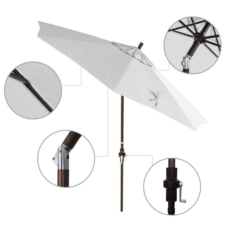 California Umbrella 9' Rd Golden State Series Patio Umbrella Bronze Aluminum Frame Crank Lift Collar Tilt Sunbrella