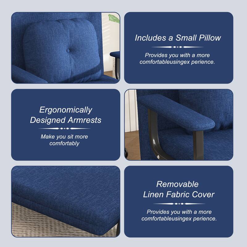 Roomfitters 3-in-1 Convertible Chair Folding Sofa Bed, 5-Position Adjustable Backrest Sleeper Chair with Pillow, Blue